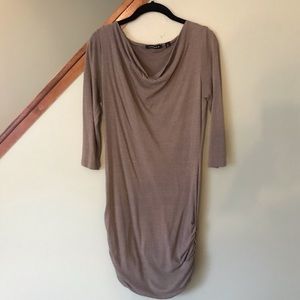 Trouve Brown / Taupe Drapeneck Dress